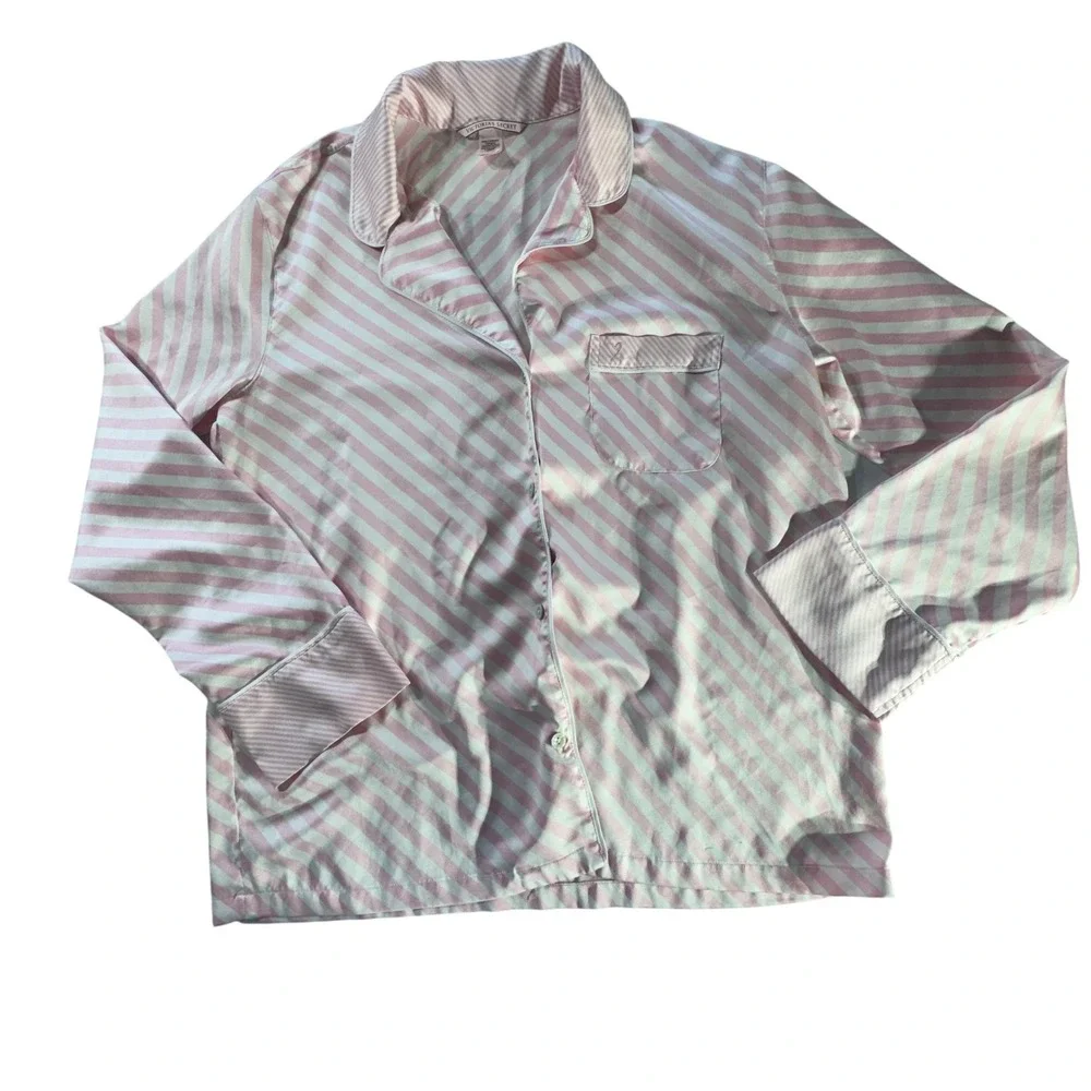 Victoria's Secret Pajama Set Womens Small Pink Excellent Striped Satin 2 Piece